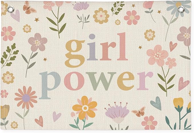 Girls Room Décor for Teen Girls, Wall Decor for Bedroom Motivational Inspirational Wall Art Girl Room Decoration for Kids Nursery, Cute Wildflower Floral Girl Power Banner