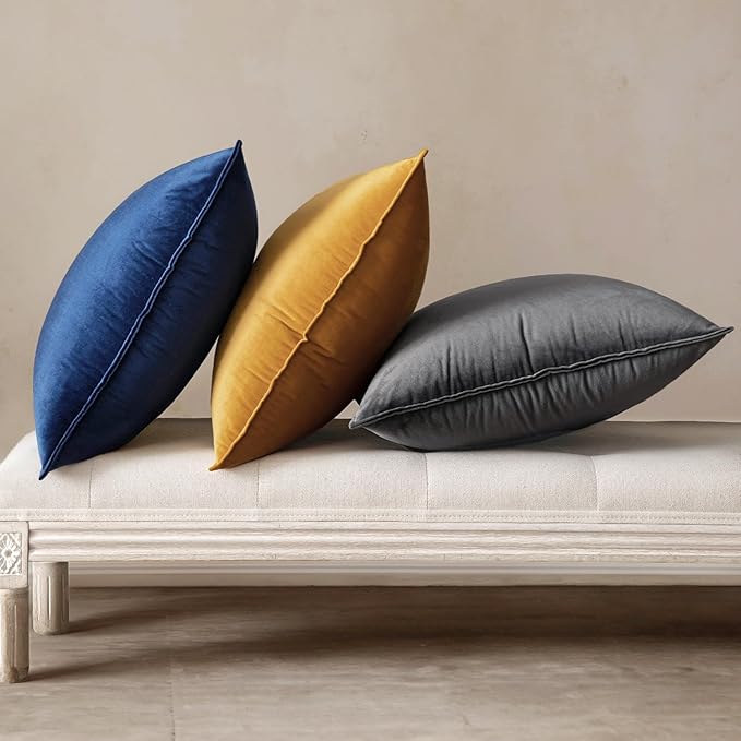 MIULEE Navy Blue Velvet Throw Pillow Covers 18x18 Soft Decorative Solid Square Cushion Cases Pack of 2 Modern Luxury Home Decor for Couch, Sofa, Bedroom