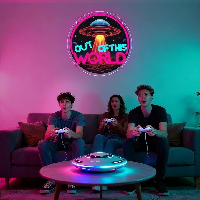 Out of This World Neon Sign,The World is Yours Neon Signs for Man Cave Gaming Room Decor,Galactic LED Wall Art for Home Bar Party Space Inspired Decor,Gift for Space Lovers