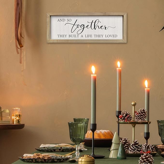 SRSZHIYUE And So Together They Built A Life They Loved Wall Decor 16"×6" Master Bedroom Above Bed Sign Wood Framed Wall Hanging Art (Wood)