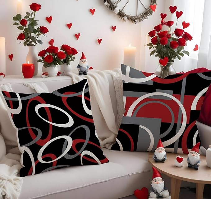 Black and Red Throw Pillow Covers 18x18 Set of 4 Grey Modern Abstract Geometric Decorative Pillow Covers Circle Pattern Pillowcases Decor for Couch Sofa Bedroom Outdoor