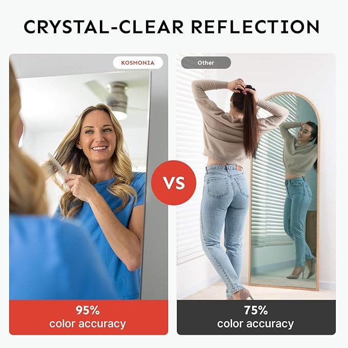 Kosmonia 68x20 Frameless Full Length Silver Coating Mirror w/Distortion Free, HD Reflection &Anti Desilvering, Tempered Glass & Shatter Proof Film Doubling Safety, Easy Setup w/Stand, Wall/Standing