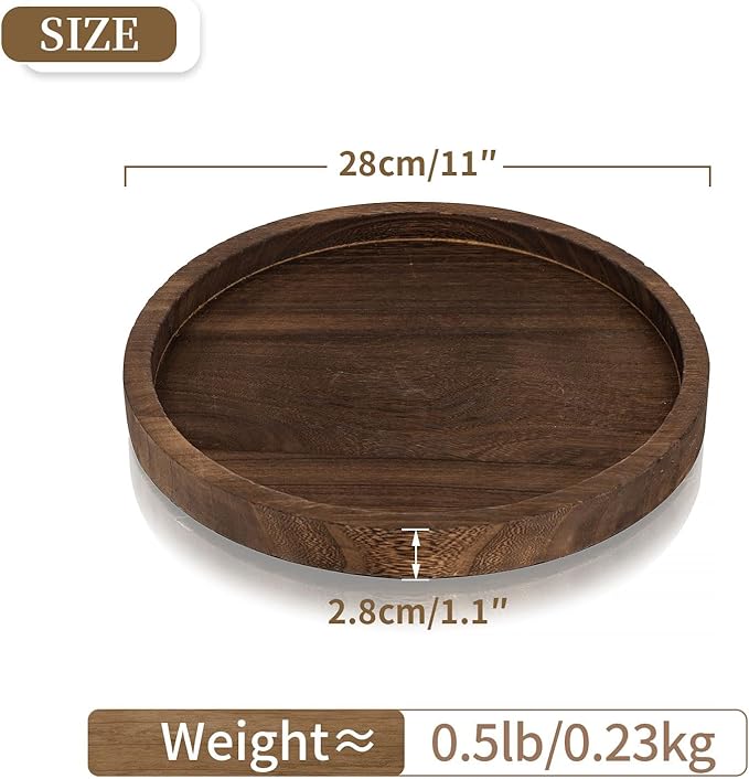 Hanobe Candle Plate Holder Tray: Decorative Wooden Tray Rustic Round Plate Farmhouse Centerpiece Small Candle Holder Trays for Coffee Table Living Room Kitchen Vintage Home Decor