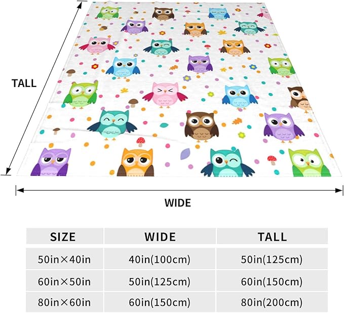Owl Blanket, Soft Warm Fuzzy Fleece Plush Blanket 80''x60'', Smooth Cozy Flannel Throw Blanket for Bed/Couch/Office/Camping