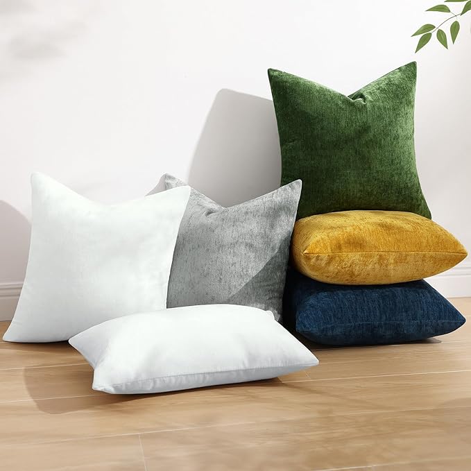 decorUhome Chenille Grey Throw Pillow Covers 22x22 Inch Set of 2, Decorative Soft Couch Pillow Covers Solid Dyed Accent Farmhouse Neutral Square Pillow Cases for Sofa
