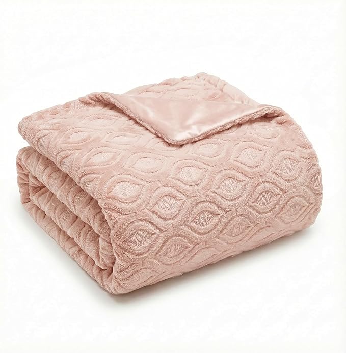 Horaldaily Solid Blanket Throw, Pink Accent Farmhouse Neutral Square Euro Soft Fuzzy Plush Faux Fur Cozy Blankets for Couch Sofa Bed Lounging, Ideal Gifts for Kids Adults Wife Self, 50x60