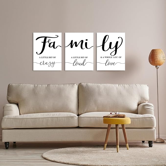 Family Signs Farmhouse Wall Decor:3 Piece Modern Family Quotes Wall Art Prints Love Sign for Home Decor Living Room Dining Room Hanging Paintings Romantic Minimalist Master Bedroom Decor 12"x16"