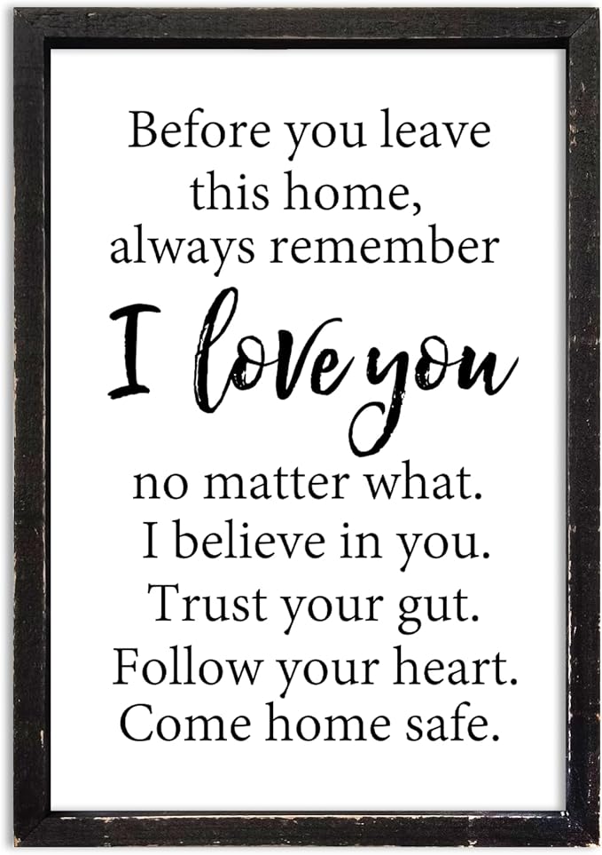 Before You Leave This Home Sign Wall Art Decor 16x11 Inch Rustic Farmhouse Living Room I Love You Inspirational Family Wood Framed Sign Entryway Motivationa And Romantic Wall Hang (Black)