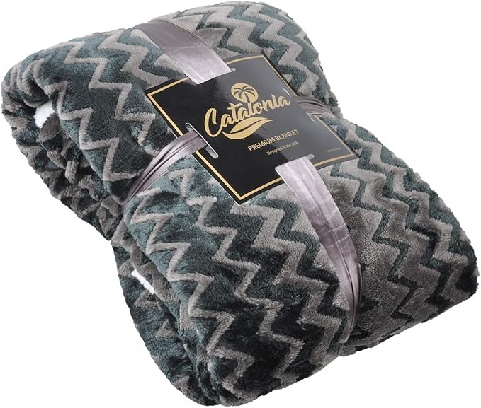 Catalonia Silky Soft Sherpa Throw Blanket, Flannel Chevron Micro Plush Fleece Throws for Couch Sofa TV Bed, Reversible, Comfy, Fuzzy, 50"x60" Charcoal