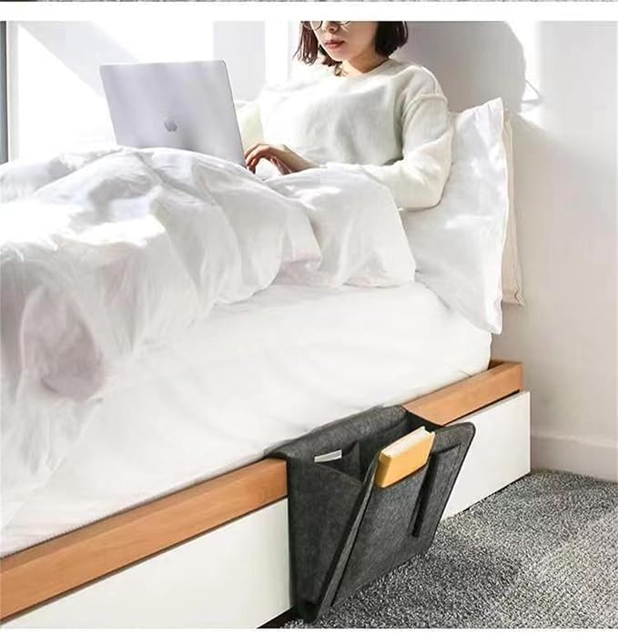 Bedside Caddy,Felt Bed Side Caddy Organizer With 5 Pockets For Remote,Bed Pockets Bedside Storage Can Hold Tablet Magazine Book Phone And Fruit,For Bed,Sofa,Desk (beige)