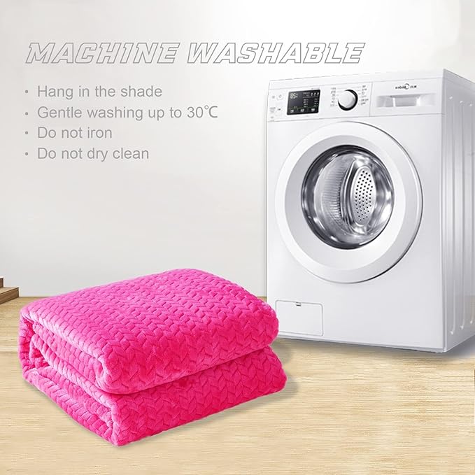 Exclusivo Mezcla Fleece King Size Blanket for Bed, 90x104 Inches Soft Cozy Jacquard Flannel Blankets, Lightweight Fuzzy Plush Warm for Women, Hot Pink