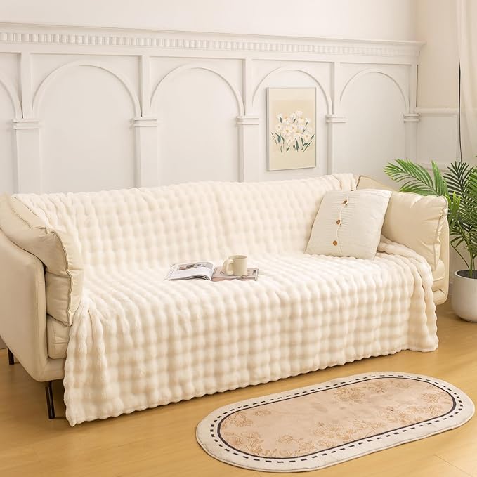 YUSOKI Luxury 3D Bubble Light Weighted Throw Blanket 2.8lb,All Ages,Home Decoration, (Ivory,60 * 80inches)
