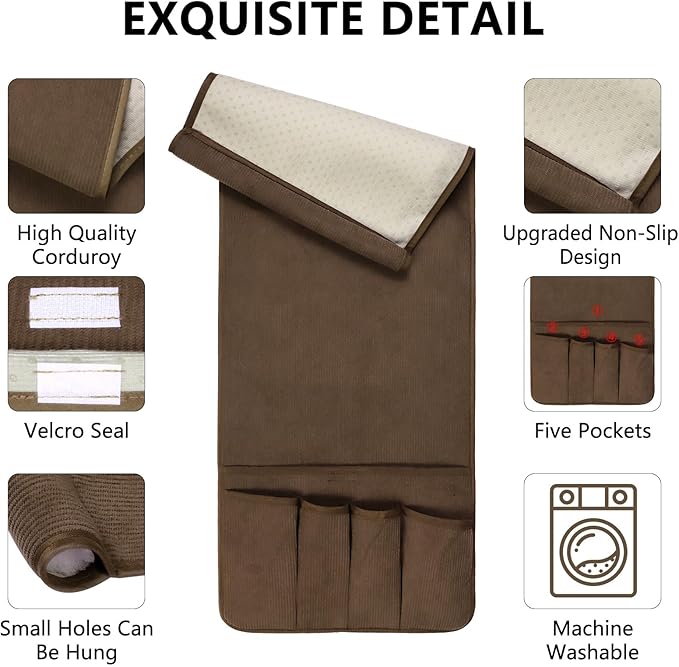 Couch Organizer Remote Control Holder Armchair Caddy, Anti Slip Corduroy Tv Remote Holder Couch Caddy with 5 Pockets for Storage Couch Accessories Bedside Organizer Senior Citizen Gifts