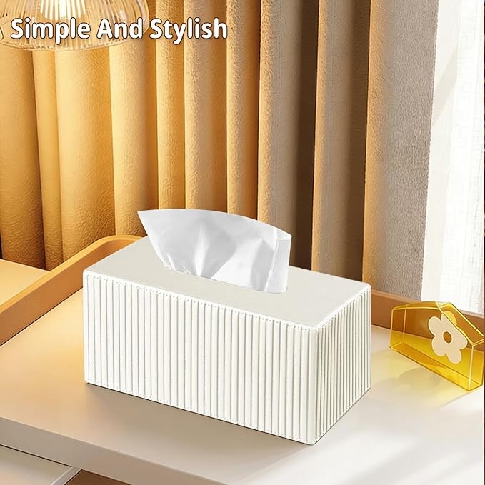 PUSU Plus Rectangular PU Leather Tissue Box Cover with Buckle Bottom - Modern Facial Tissue Dispenser Holder for Bathroom Vanity, Bedside Table, Bedroom, Office & Home Decor