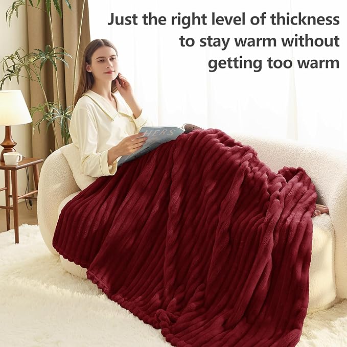 Soft Deep Red Throw Blanket for Couch - 300GSM Cozy Fleece Blanket for Women, Cute Fluffy Lightweight Blankets Birthday Gifts for Her Him, Spring Home Room Decor, Deep Red, 50x60 Inches