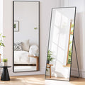 Full Length Mirror 59"x16" Full Body Mirror Rectangle Free Standing Wall Mounted Leaning Floor Mirrors with Stand Aluminum Alloy Frame for Bedroom Cloakroom, Black