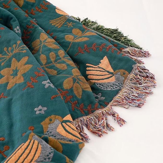 Boho Blanket for Bed 100% Cotton Bohemian Throw Blankets Ultra Soft Woven Muslin Decorative Blankets All Seasons Vintage Quilt Knitted Blanket for Sofa Chair (Colorful, 90"x98")