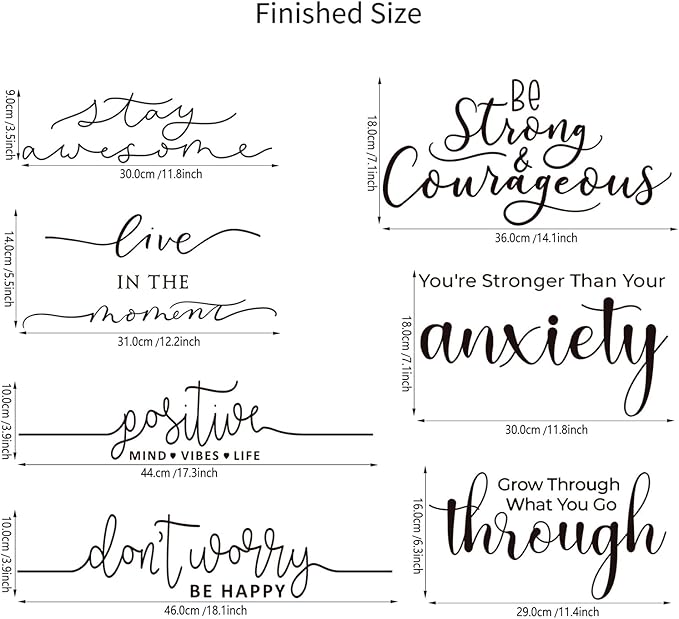 Zonon 5 Sheets Vinyl Wall Decals Peel and Stick Inspirational Quotes Decals Motivational Wall Stickers for Mirror Bedroom Living Room Office Bathroom(Don't Worry)
