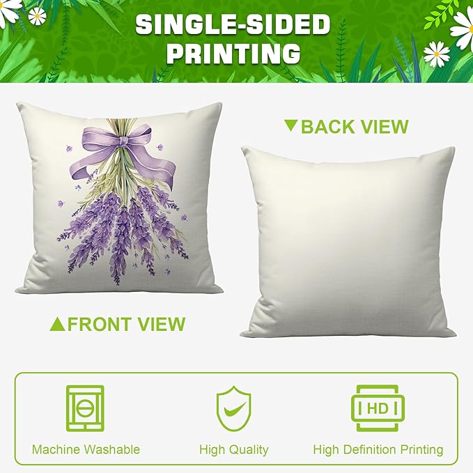 Spring Pillow Covers 20x20 Inch Set of 4 Lavender Home Sweet Home Purple Throw Pillows Decorative Pillow Cases Summer Seasonal Farmhouse Decorations for Sofa Couch