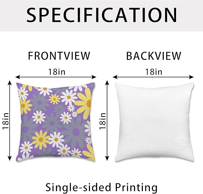 Hexagram Spring Summer Pillow Covers 18x18 Set of 4, Outdoor Floral Daisy Decorative Purple Throw Pillow Covers, You are My Sunshine Farmhouse Cushion Case for Couch Sofa Indoor Home Decor(No Insert)