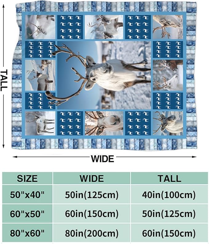 Reindeer Blanket for Girls Women Boys Men Adults Kids Soft Cozy Fleece Deer Moose Throw Blankets Gifts Warm Flannel Plush Lightweight Decor for Couch Bed Sofa 50"X40"