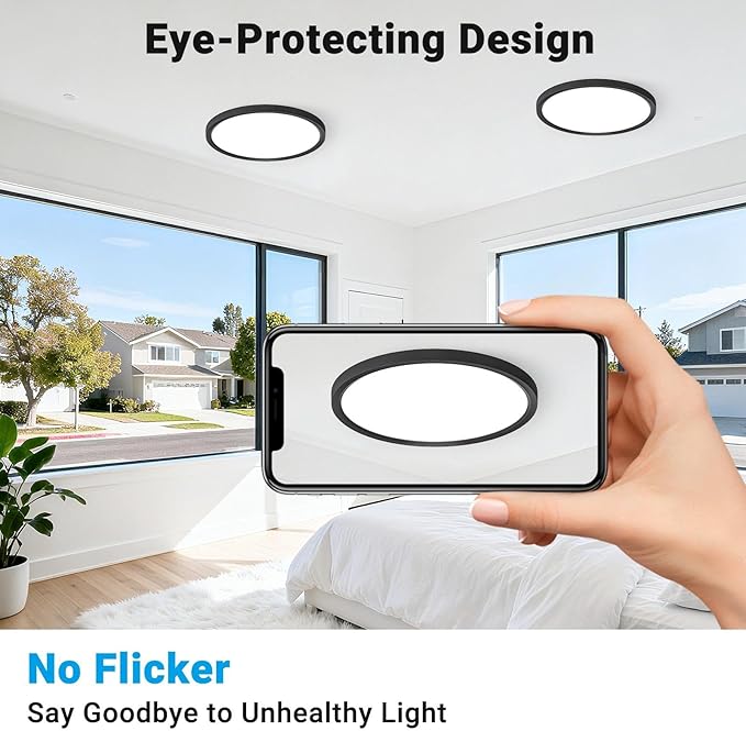 8 Pack LED Flush Mount Ceiling Light,9Inch 18W,3000K/3500K/4000K/5000K/6500K 5 Color Temperatures Ceiling Light Fixture for Kitchen Porch Hallway Bedroom Bathroom and Closet,Black