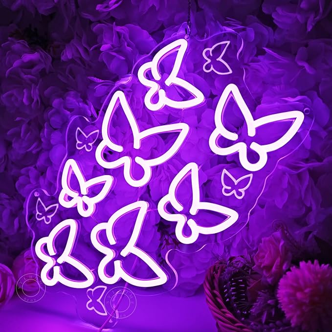 SYLHOME Butterfly Led Neon Light Sign Bedroom Girls Room Kids Room Wall Sign Decor Cute Beauty Salon Birthday Party 15.75" X 10.1" USB
