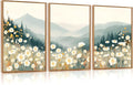CHDITB Daisy Wall Art, Abstract Misty Mountain Wall Decor, Mountainside Daisies Wall Painting, Farmhouse Flowers artwork Nature Floral Landscape Art Prints for Living Room Bedroom Decor 12"X16"x3