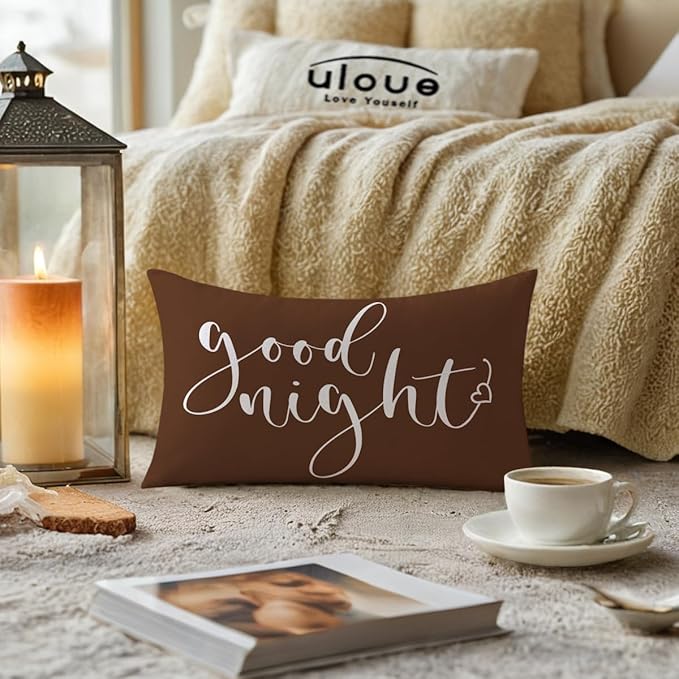 Bedding Decorative Lumbar Pillowcases Sweet Dreams Good Night Cushion Covers Sleep Themed Decorative Throw Pillow Covers 12''x20'',2Pack Super Soft for Bedroom Guest Room Housewarming Gifts (Brown)