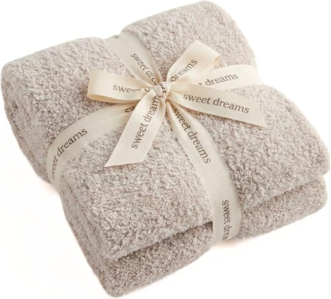 Unboxme Sweet Dreams Cozy Soft Throw Blanket 54" x 72", Warm Fluffy Fleece No Shedding, Taupe - Valentine's Day Gift