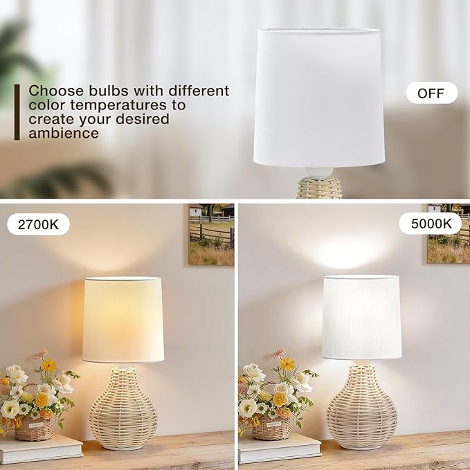 Rattan Table Lamp Boho Lamps Set of 2-12.5" Mini Farmhouse Wicker Light Rustic End Table Decorative Small Lamps for Small Spaces Bedroom Nightstand Living Room Reading Desk Side Table Lamp