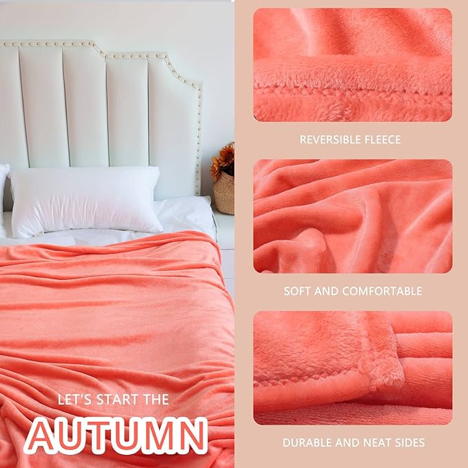 NANPIPER Fleece Blankets, Super Soft Flannel Queen Size Blanket for Bed, Luxury Cozy Microfiber Plush Fuzzy Blanket,Living Coral