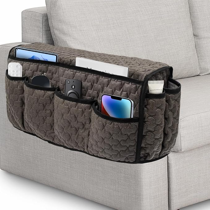 Remote Control Holder, Non Slip Bedside Caddy TV Remote Holder Armchair Caddy, Recliner Armrest Organizer with 14 Pockets for Cell Phone TV Remote Control Magazines