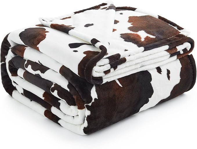 Cozy Bliss Cow Print Throw Blanket for Bed - Super Fuzzy Thick Soft Warm Fleece Blankets for Couch & Room Décor, for Women Men Girls Kids, Dark Brown King Size 108"*90"