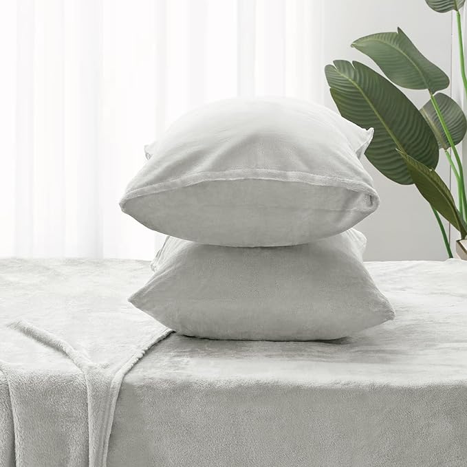 BEDELITE Flannel Sheets Twin Size Light Grey - Super Soft Fleece Sheets Set Fluffy Extra Plush, 3 Piece(Include Fitted Sheet, Flat Sheet, 1 Pillowcase)