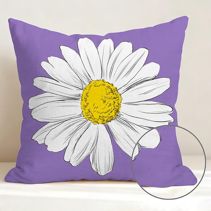 Hexagram Spring Summer Pillow Covers 18x18 Set of 4, Outdoor Floral Daisy Decorative Purple Throw Pillow Covers, You are My Sunshine Farmhouse Cushion Case for Couch Sofa Indoor Home Decor(No Insert)