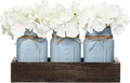Mkono Mason Jar Centerpiece Decorative Wood Tray with 3 Painted Jars Artificial Flowers Rustic Country Farmhouse Thanksgiving Decoration for Coffee Table Dining Room Living Room Kitchen