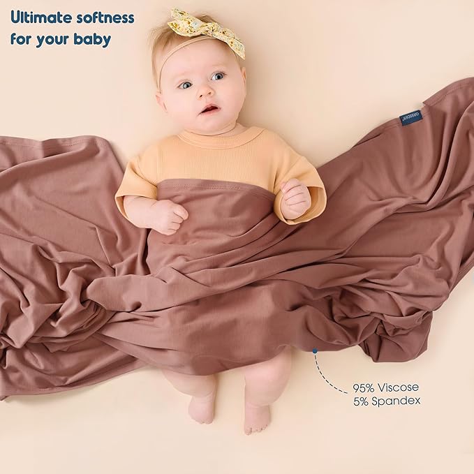 GRSSDER 2 Pack Newborn Swaddle Blanket, Ultra Soft Stretchy Jersey Knit Extra Large Size 33 x 44 Receiving Blankets for Easy Swaddling Baby Snug and Cozy