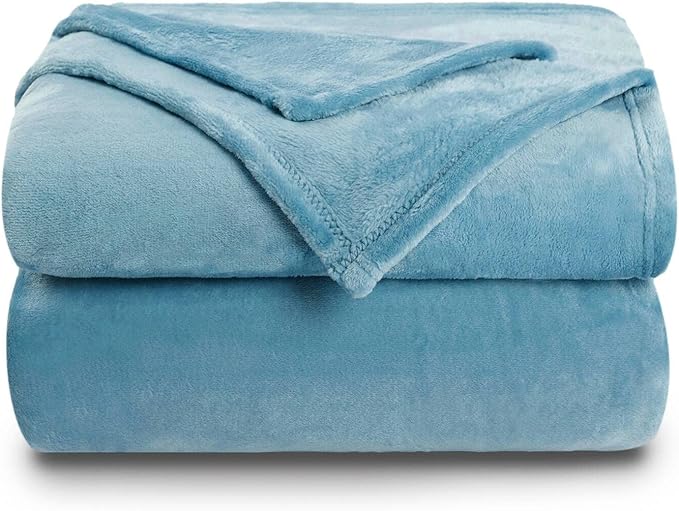 NANPIPER Fleece Blankets Super Soft Flannel Queen Size Blanket for Bed Luxury Cozy Microfiber Plush Fuzzy Blanket,Light Blue