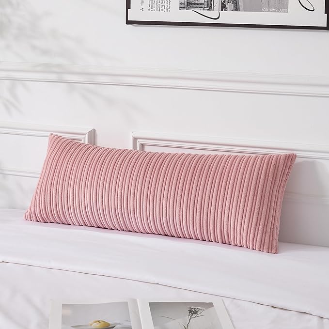 UGASA 14x36 Inch Pillow Cover Pack of 1 Valentine's Day Soft Boho Stripe Corduroy Large Long Rectangular Lumbar Cushion Cover Decorative Throw Pillowcase for Couch Sofa Bedroom Living Room, Baby Pink