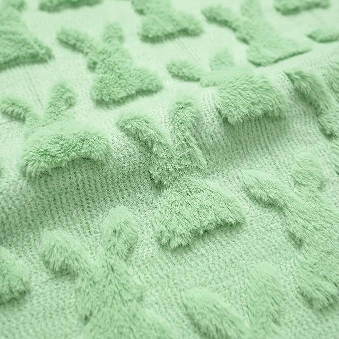 Horaldaily Easter Solid Blanket Throw, Green Rabbits Soft Fuzzy Plush Faux Fur Cozy Blankets for Couch Sofa Bed Lounging, Ideal Gifts for Kids Adults Wife Self, 50x60