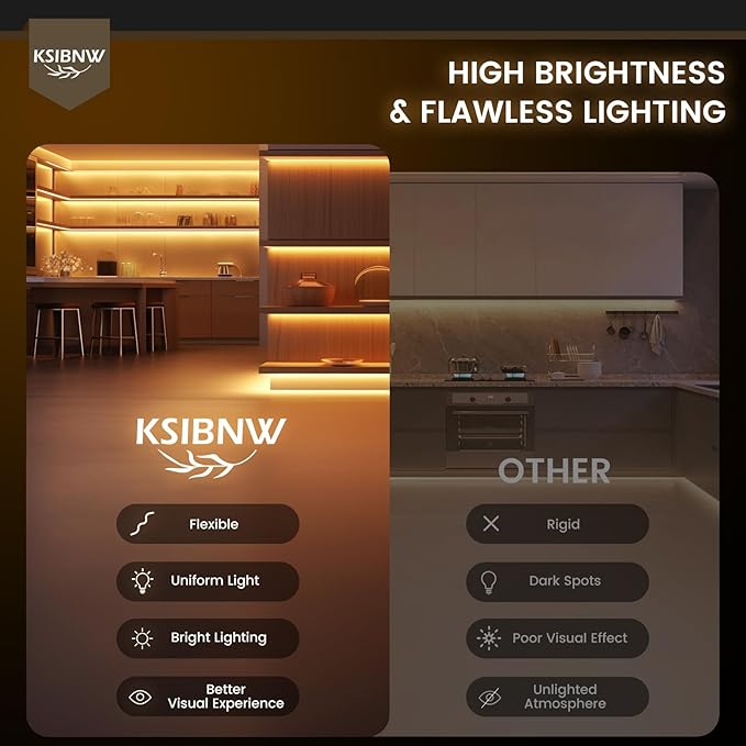 COB LED Strip Lights 16.4ft/5m 2pcs, 12V LED Light Strip, Neutral White 4000K Under Cabinet Lighting, Super Bright Flexible Tape Lights for Bedroom,Kitchen,Living Room(Power Supply Not Included)