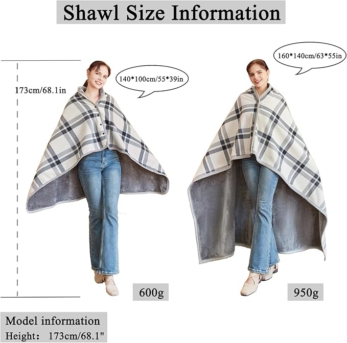 forestfish Fleece Wearable Blanket Oversized, Comfy Lightweight Lap Blanket Poncho Throw with Buttons, 63“x 55”(White)