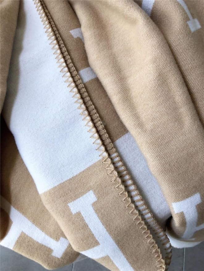 h Blanket Soft Throw Blanket Faux Fleece Cashmere Plaid Warm Shawl Thick Knitted Plush Cozy Comfy for Women Throw Blanket for Sofa Couch Bed Queen King Size 55x66 in (Khaki)
