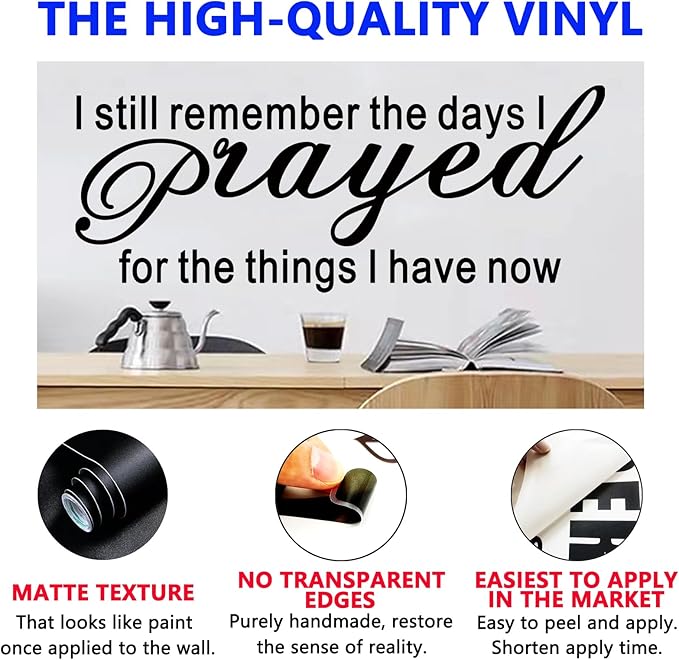 SEATUNE Large Bible Verse Wall Stickers, Prayer Wall Decals, Inspirational Quotes Faith Bedroom Living Room Vinyl Art Home Decor I Still Remember The Days I Prayed for The Things I Have Now 32"X12.5"