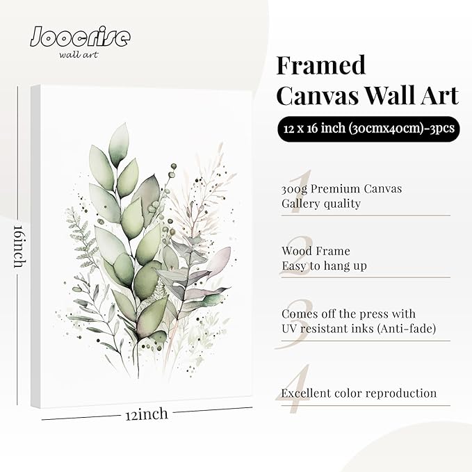 Watercolor Botanical Wall Art Set of 3 Boho Floral Canvas Wall Decor Prints Sage Green Wildflower Wall Art Modern Flower Pictures Botanical Painting for Bedroom Bathroom 12x16 Inch Wrapped Canvas