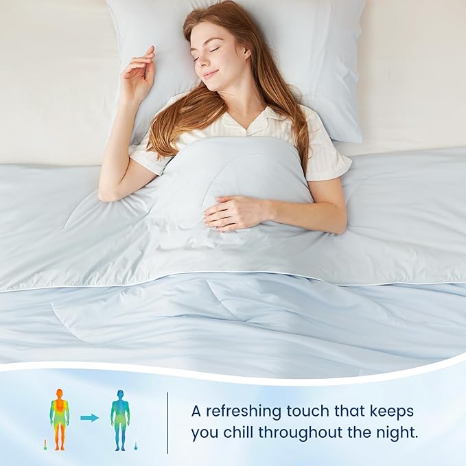 Cozy Bliss Cooling Comforter Queen Size, Reversible Lightweight Cooling Blankets for Hot Sleepers and Night Sweats, Q-Max>0.45 Soft Breathable Silky Smooth Summer Comforter, Cool Blue, 90"x90"