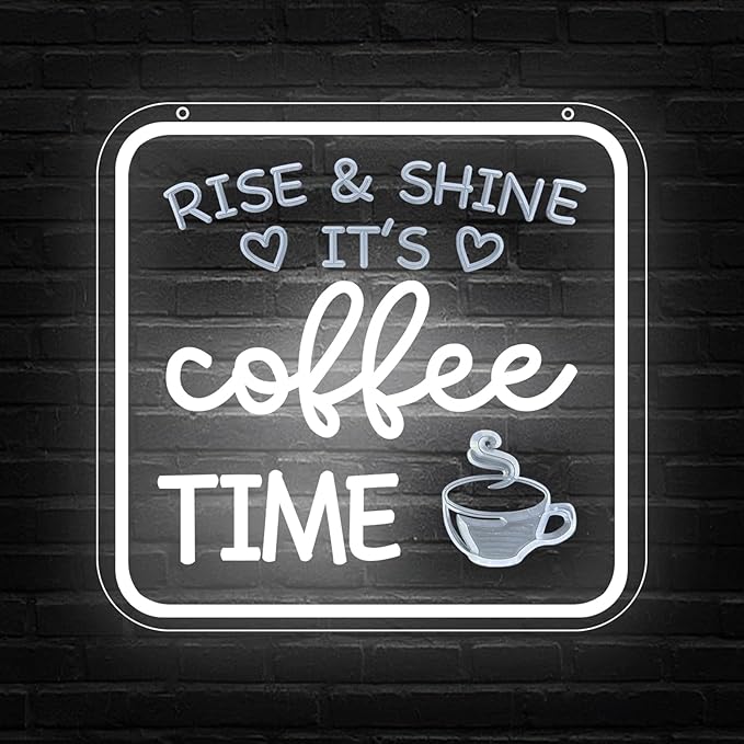 Farmhouse Coffee Bar Sign,Rise & Shine It's Coffee Time Neon Signs for Cafés Coffee Bar Accessories Home Kitchen Led Sign Wall Decor