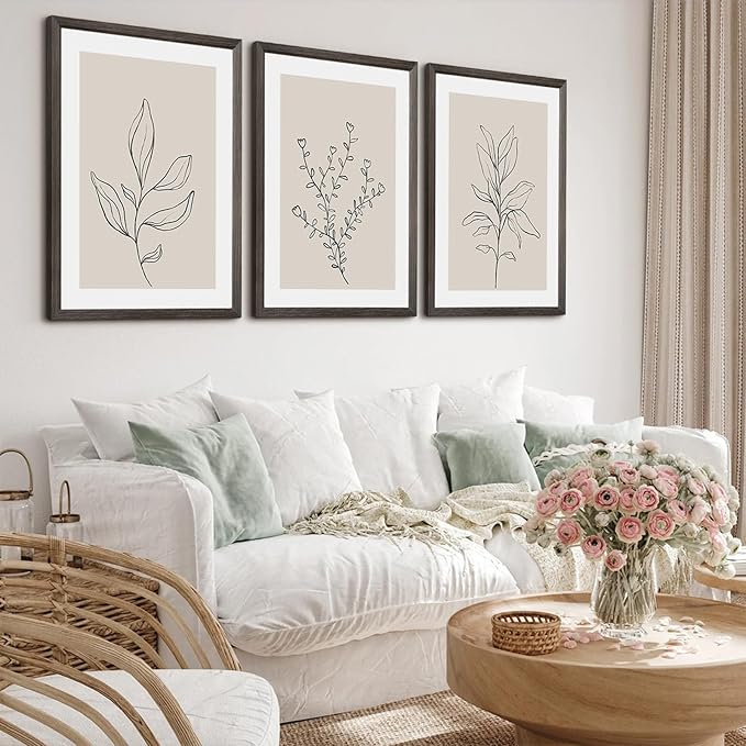 Botanical Wall Art Decor Neutral Wall Decor Boho Beige Canvas Wall Art Botanical Minimalist Pictures Neutral Prints Beige Posters Boho Artwork for Room Bedroom 16x24x3 Inch Wood Framed
