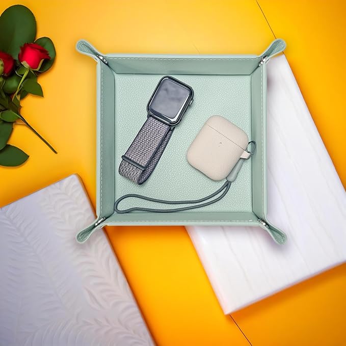 UnionBasic Valet Tray, Jewelry Tray for Rings Earrings, Entryway Catchall Caddy for Coins Keys Change, Nightstand Organizer Bedside Valet Holder, Trays for Electronic Gadgets, Lychee Mint Green